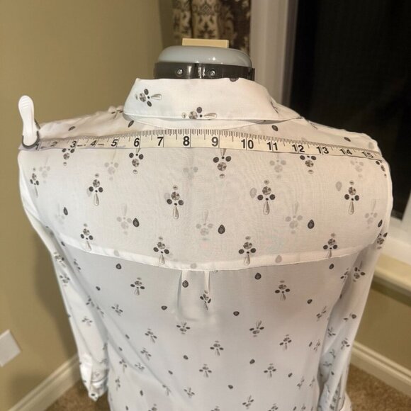 Reitmans white and grey blouse feminine flowy embellishments long sleeve office - Picture 7 of 11